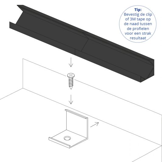 2M ledstrip hoekprofiel Basic Line zwart breed - Compleet met afdekkap