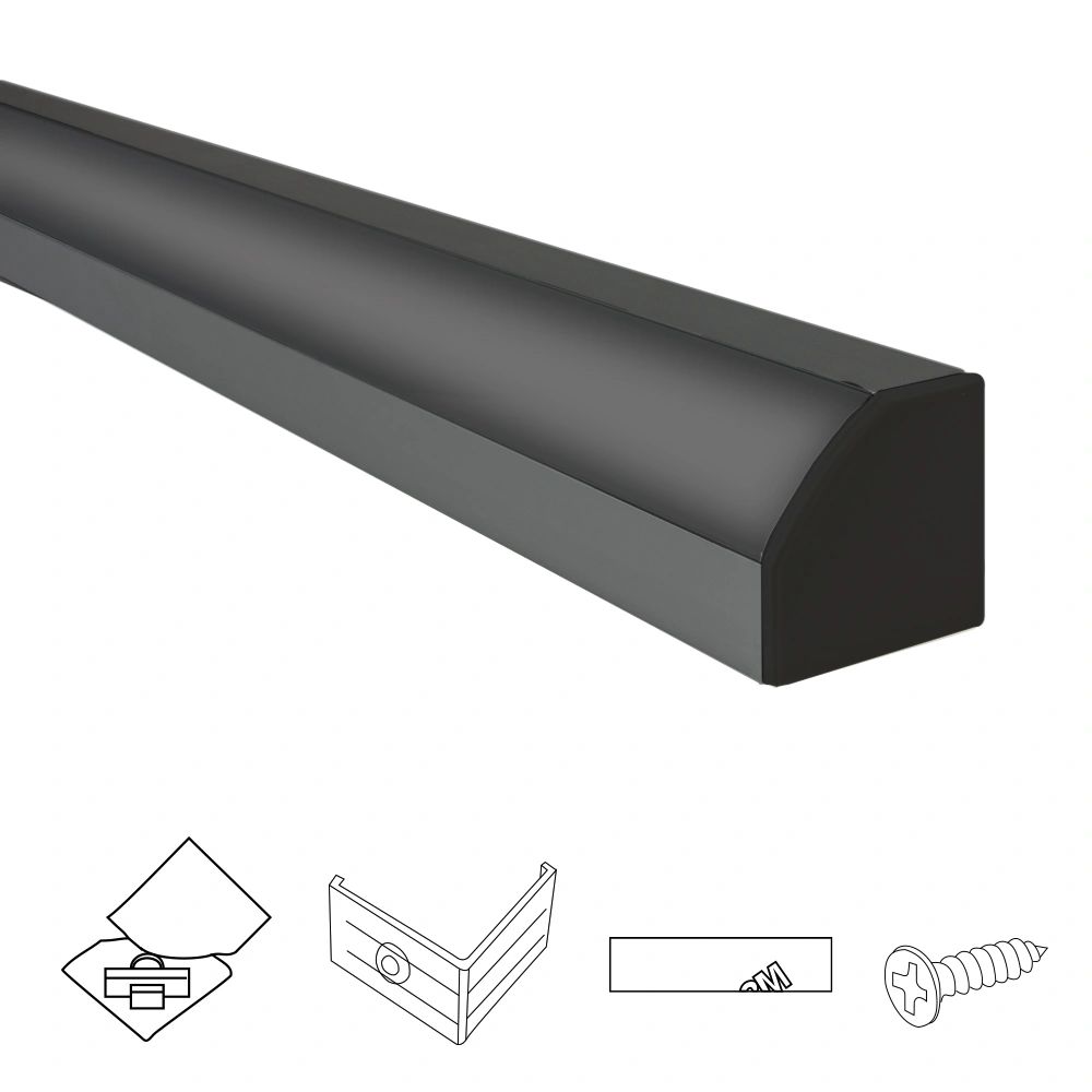 2M zwart aluminium hoekprofiel breed voor ledstrip complete set - LedprofielKoning