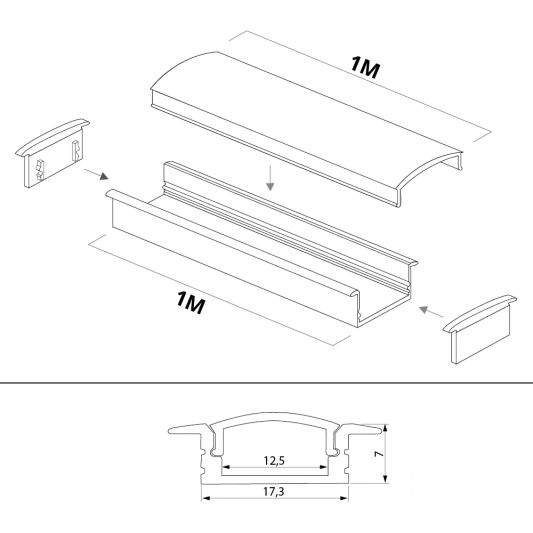 Aluminium ledstrip profiel wit inbouw 1M Slim Line - 7 mm hoog - Compleet met afdekkap