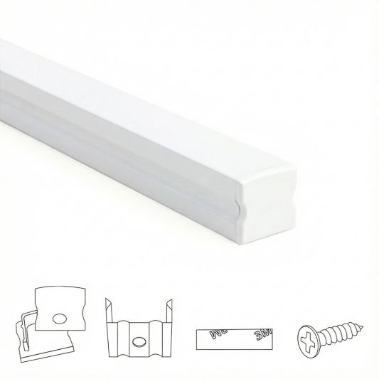 Aluminium ledstrip profiel wit opbouw 1,5M - 15 mm hoog - compleet met afdekkap