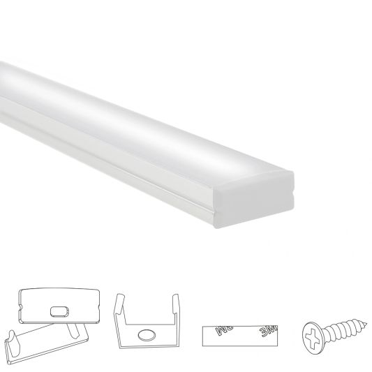Aluminium ledstrip profiel wit opbouw 1M - breed en laag - compleet met afdekkap
