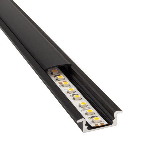Aluminium ledstrip profiel zwart inbouw 3M Slim Line - 7 mm hoog - Compleet met afdekkap