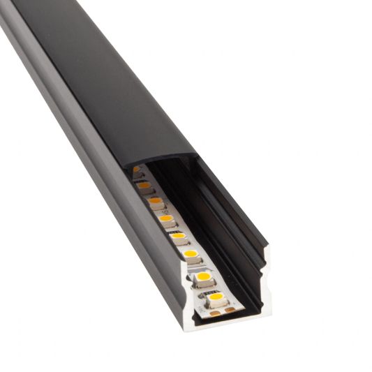 Aluminium ledstrip profiel zwart opbouw 1M - 15 mm hoog - compleet met afdekkap