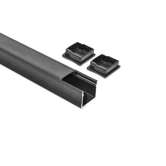3 meter ledstrip profiel Basic Line zwart opbouw - breed en hoog - compleet met afdekkap