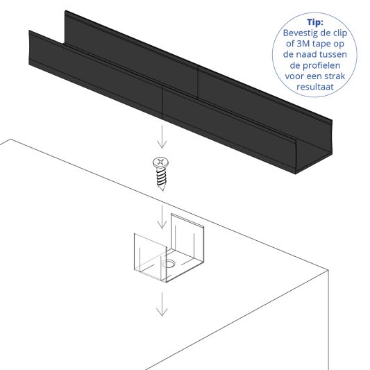 3 meter ledstrip profiel Basic Line zwart opbouw - breed en hoog - compleet met afdekkap