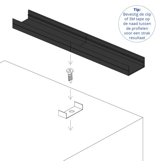 Aluminium ledstrip profiel zwart opbouw 3M - breed en laag - compleet met afdekkap