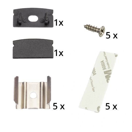 Aluminium ledstrip profiel zwart opbouw 2M - 7 mm hoog - compleet met afdekkap