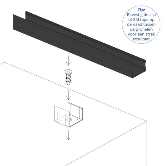 Aluminium ledstrip profiel zwart opbouw 3M - 15 mm hoog - compleet met afdekkap