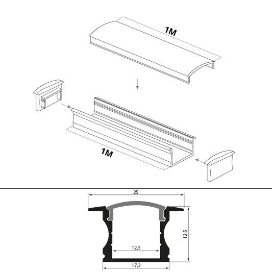 Led profiel 1 meter inbouw hoog 15 mm slim line