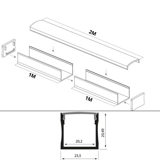 Led profiel 2 meter opbouw breed hoog 20 mm