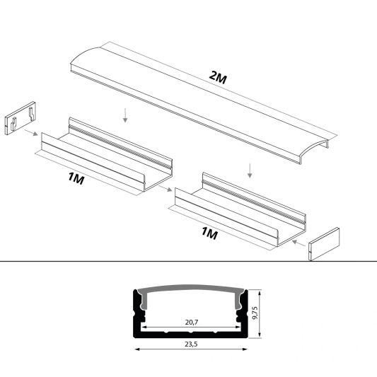 Led profiel 2 meter opbouw breed laag 10 mm