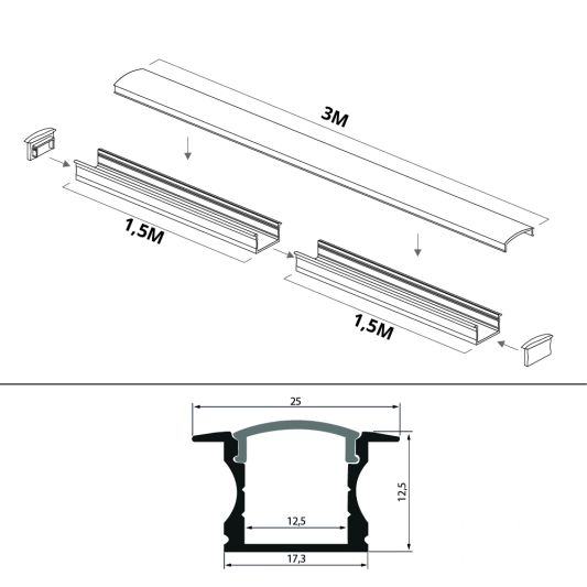 Led profiel 3 meter inbouw hoog 15 mm slim line