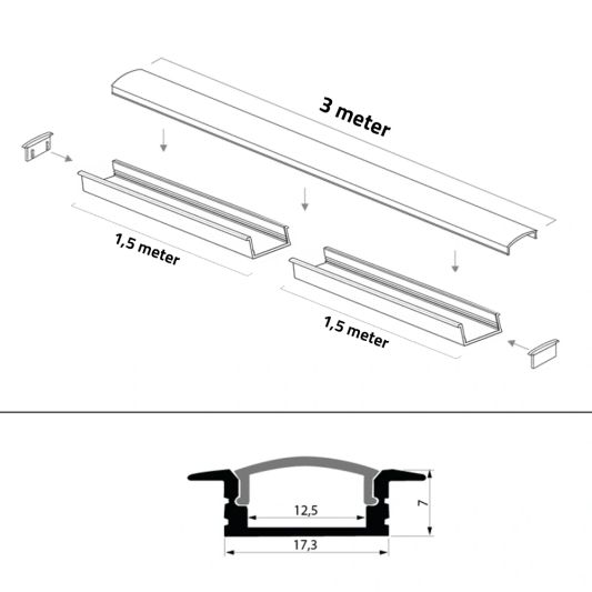 Led profiel 3 meter inbouw laag 8 mm slim line