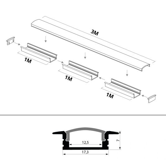 Led profiel 3 meter inbouw laag 8 mm slim line