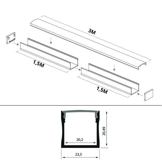 Led profiel 3 meter opbouw breed hoog 20 mm