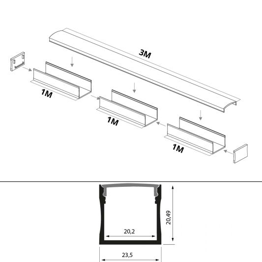 Led profiel 3 meter opbouw breed hoog 20 mm