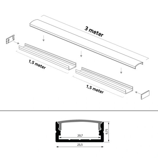 Led profiel 3 meter opbouw breed laag 10 mm
