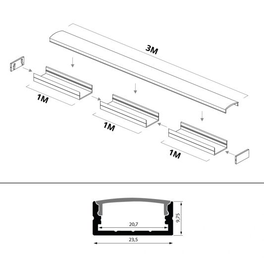 Led profiel 3 meter opbouw breed laag 10 mm