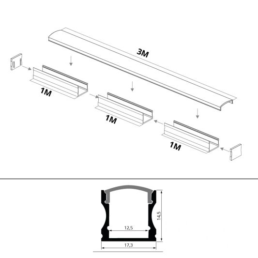 Led profiel 3 meter opbouw hoog 15 mm slim line