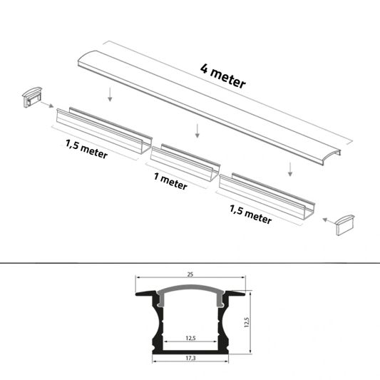 Led profiel 4 meter inbouw hoog 15 mm slim line