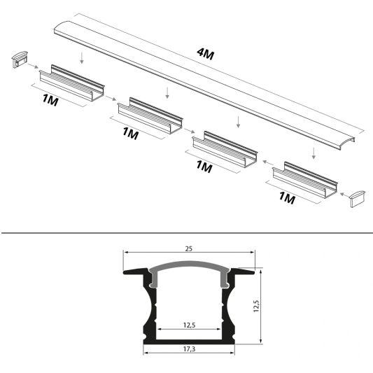 Led profiel 4 meter inbouw hoog 15 mm slim line
