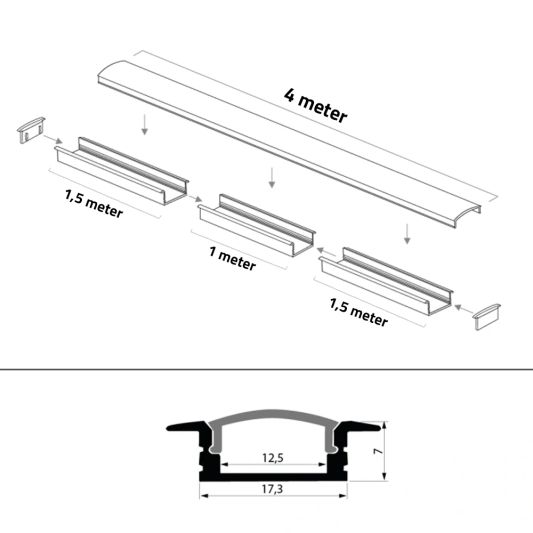 Led profiel 4 meter inbouw laag 8 mm slim line
