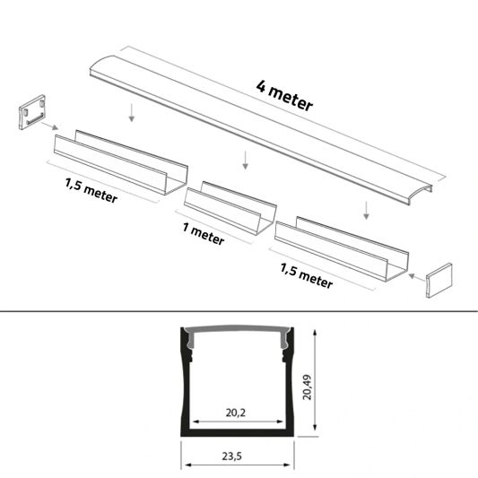 Led profiel 4 meter opbouw breed hoog 20 mm