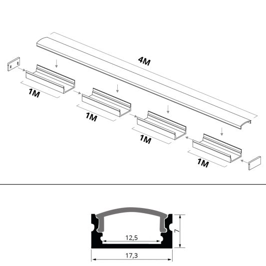 Led profiel 4 meter opbouw laag 8 mm slim line