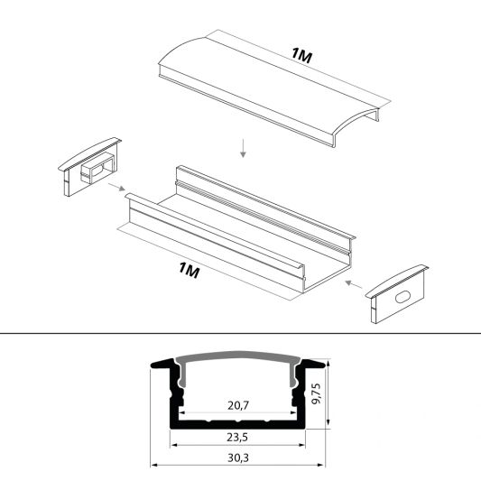 Led profiel breed inbouw laag 10mm 1 meter