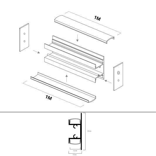 Led profiel up down muur profiel 1 meter