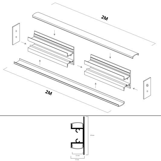 Led profiel up down muur profiel 2 meter