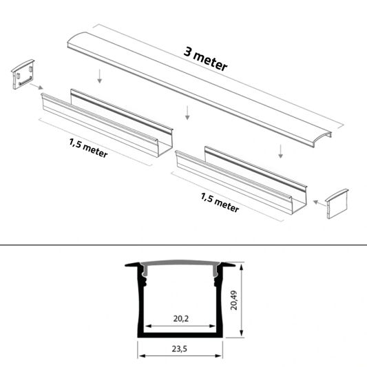 Led strip profiel breed inbouw hoog 3 meter