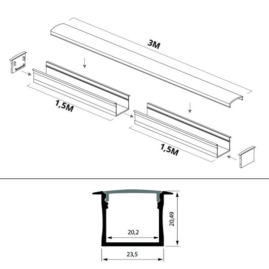 Led strip profiel breed inbouw hoog 3 meter