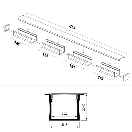 Led strip profiel breed inbouw hoog 4 meter