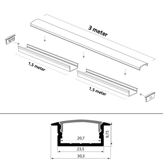 Led strip profiel breed inbouw laag 3 meter