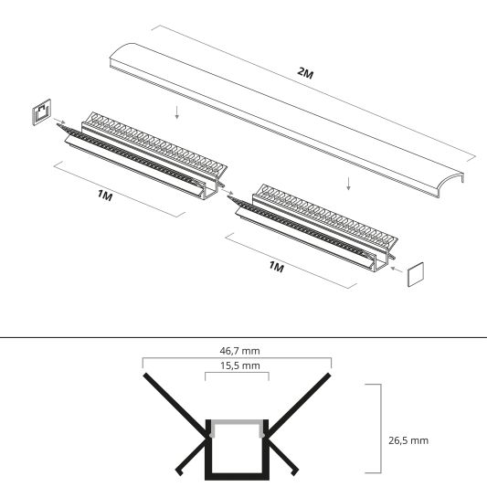 Led tegel profiel / led stuc profiel binnenhoek smal 2 meter