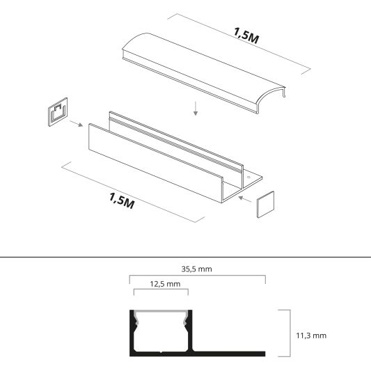 Led tegel profiel / led stuc profiel smal - Stucstop - 1,5 meter
