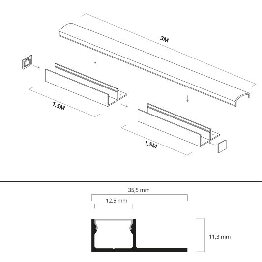 Led tegel profiel / led stuc profiel smal - Stucstop - 3 meter