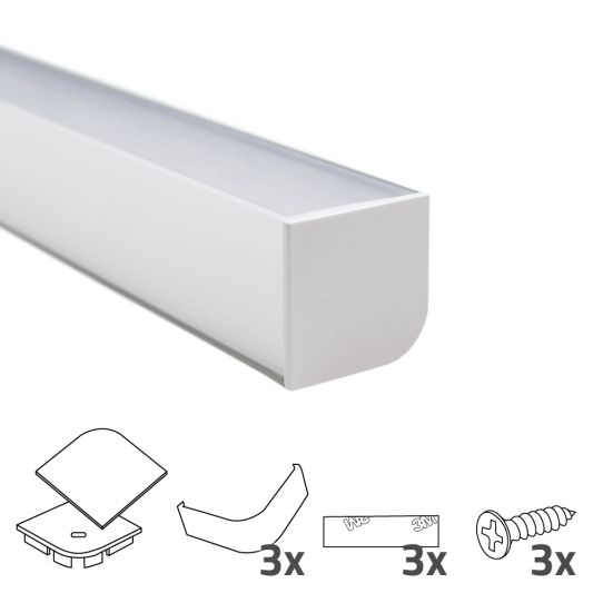 Ledstrip hoekprofiel 1 meter rechte afdekkap breed 30 mm