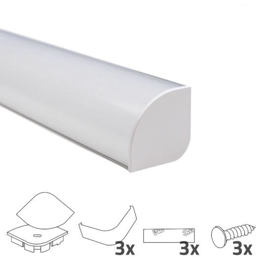Ledstrip hoekprofiel 1 meter ronde afdekkap breed 30 mm
