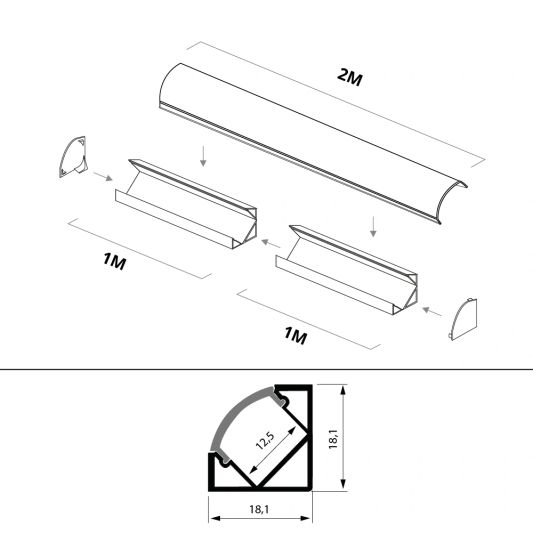Ledstrip hoekprofiel 2 meter smal 18 mm slim line