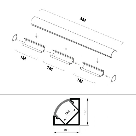 Ledstrip hoekprofiel 3 meter smal 18 mm slim line