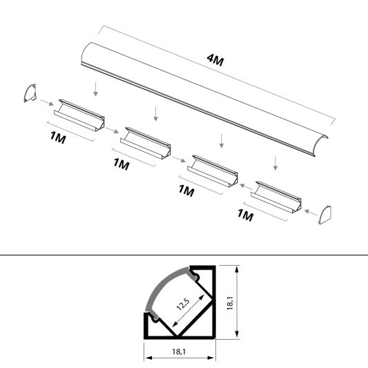 Ledstrip hoekprofiel 4 meter smal 18 mm slim line