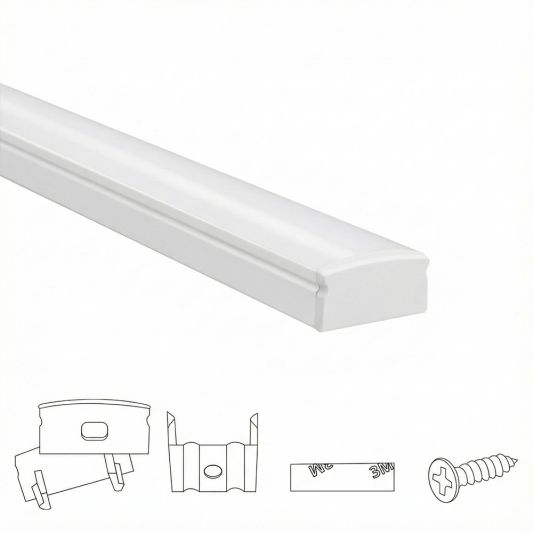 ledstrip profiel wit opbouw 3M - 7 mm hoog - compleet met afdekkap