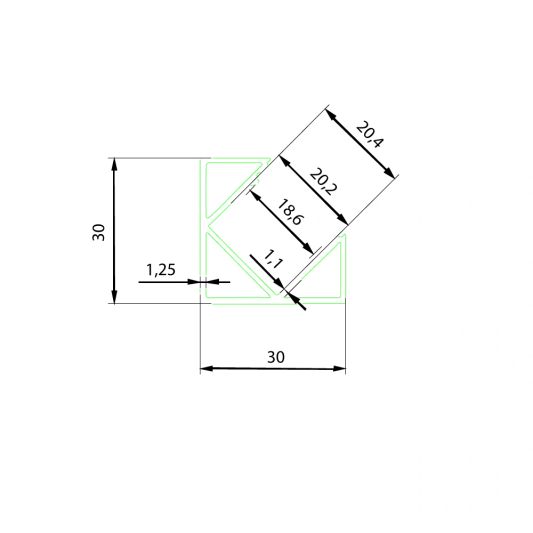 Los ledstrip hoekprofiel 1 meter 30 mm Basic line